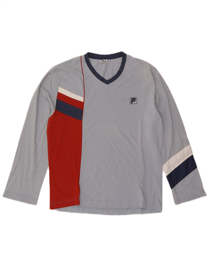 Fila Mens Top Manga Longa Pequeno Azul Colourblock Algodão