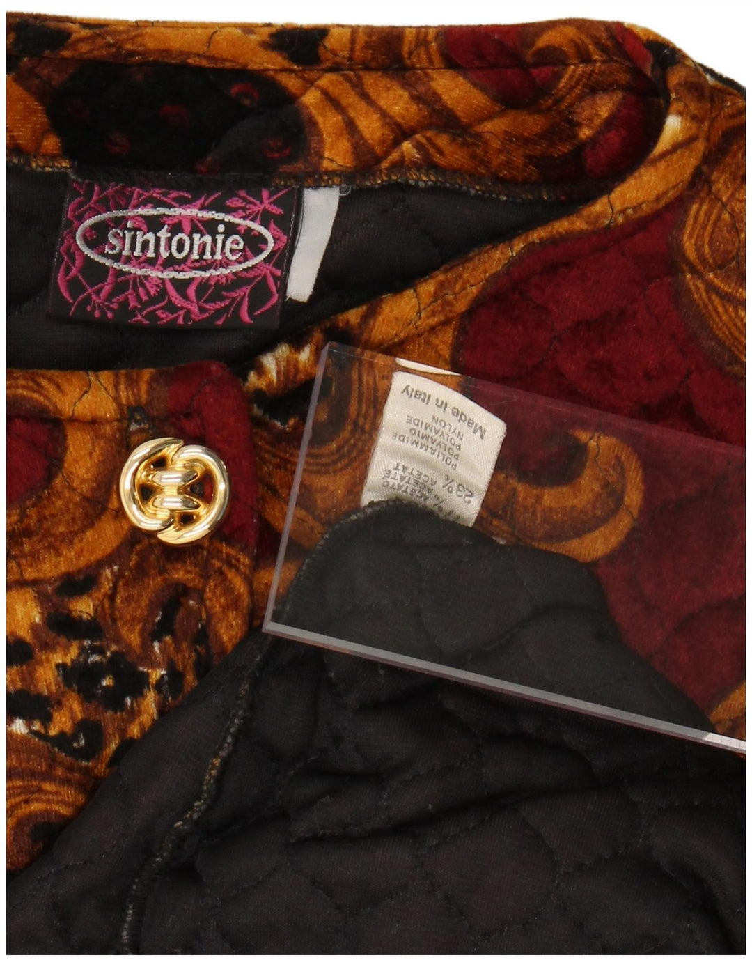 Top cardigã feminino VINTAGE Reino Unido 14 grande acetato paisley multicolorido