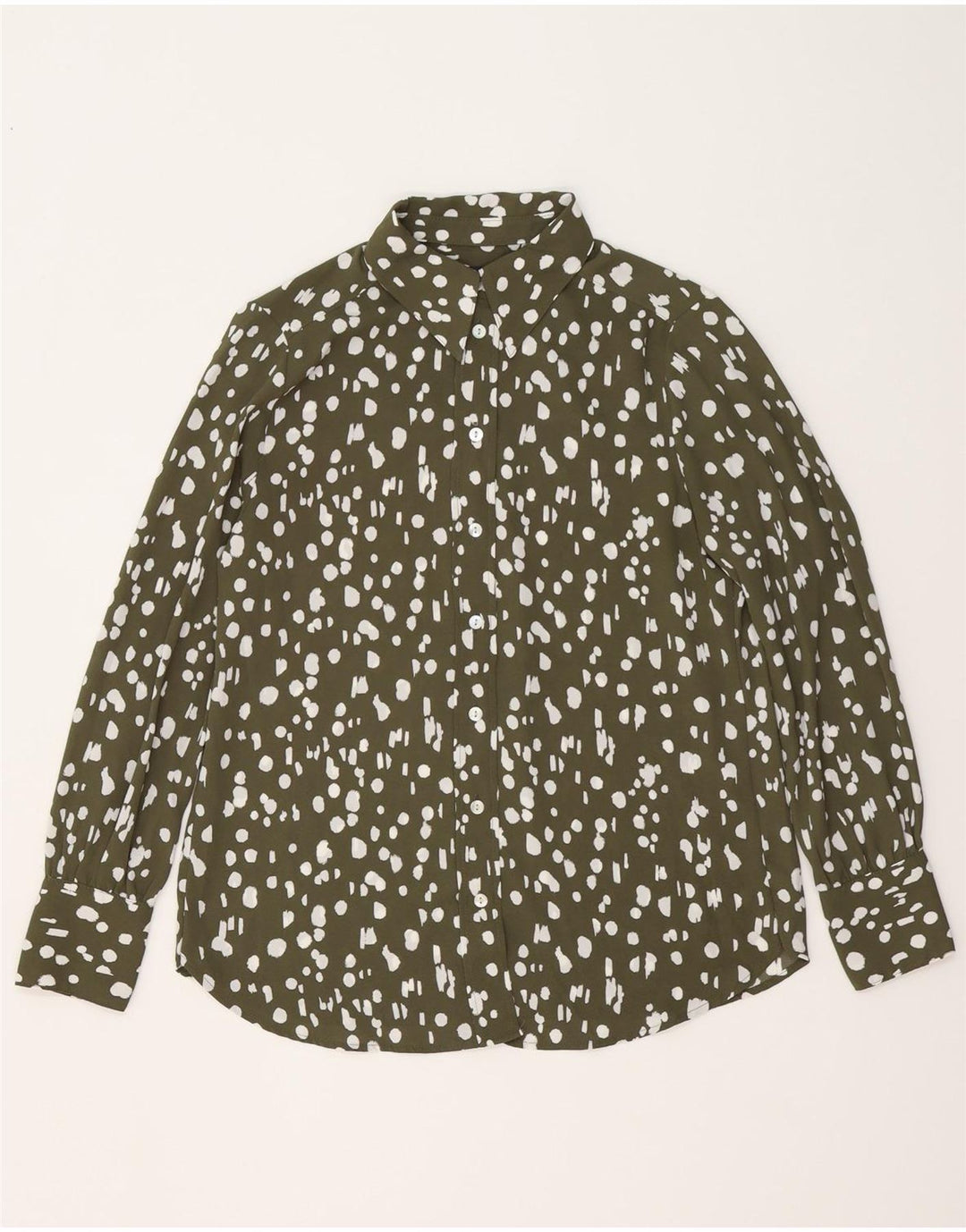 Camisa oversized feminina Marks & Spencer Reino Unido 10 poliéster manchado caqui pequeno