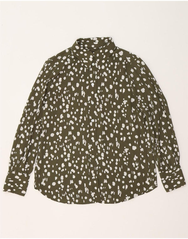 Camisa oversized feminina Marks & Spencer Reino Unido 10 poliéster manchado caqui pequeno