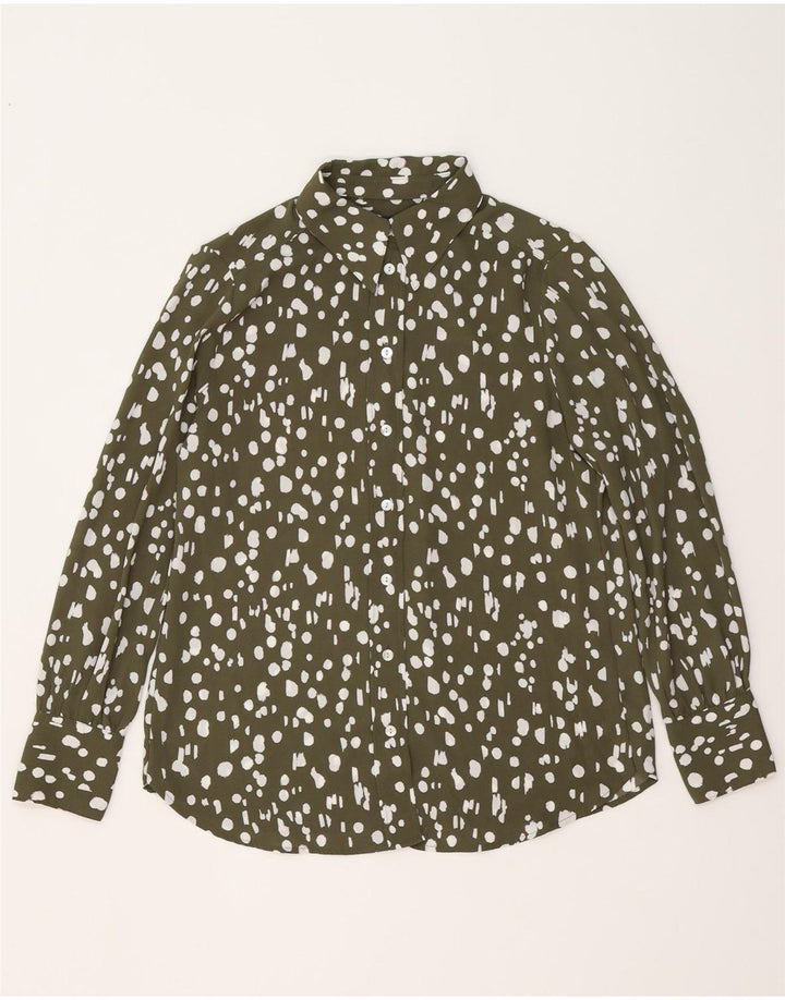 Camisa oversized feminina Marks & Spencer Reino Unido 10 poliéster manchado caqui pequeno