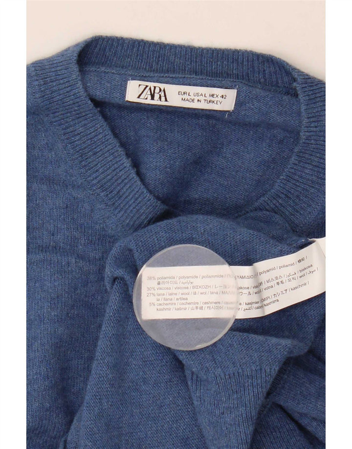 Zara Suéter masculino com gola redonda grande poliamida azul