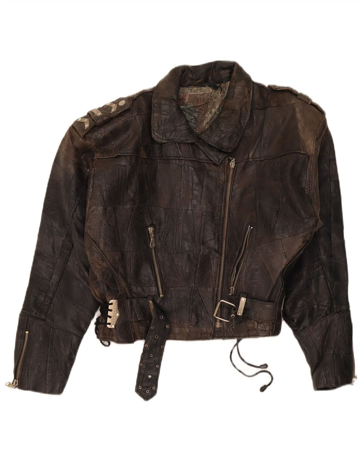 Jaqueta feminina de couro cropped DR MARTENS UK 18 XL marrom patchwork