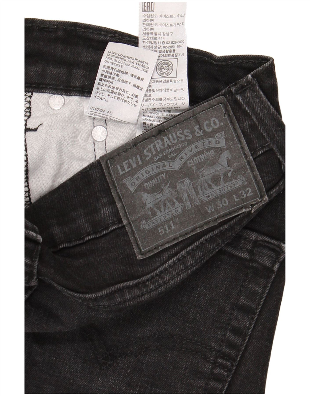 Levi's Masculino 511 Slim Jeans W30 L32 Algodão Preto