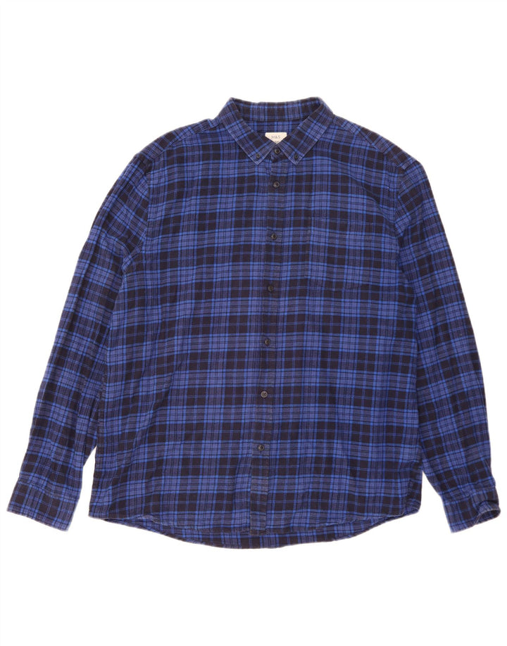 Camisa masculina de flanela Marks & Spencer Regular Fit XL azul xadrez algodão