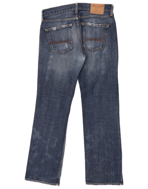 Hollister Mens Distressed Straight Jeans W29 L30 Azul Algodão