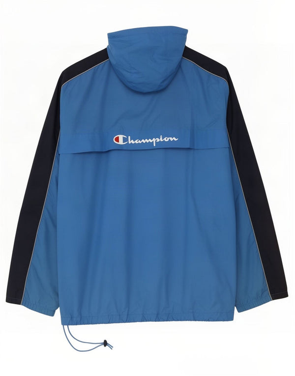 Jaqueta de chuva masculina Champion com capuz Anorak UK 42 XL azul colorblock