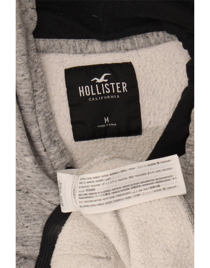 Suéter masculino com capuz gráfico HOLLISTER algodão manchado cinza médio