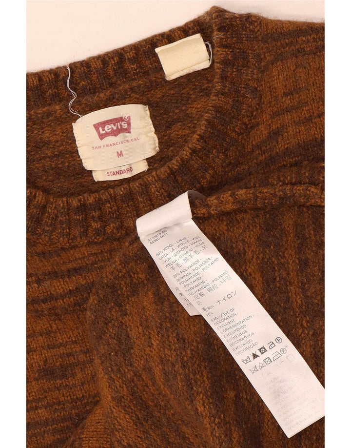 Suéter feminino Levi's com gola redonda UK 12 lã manchada marrom médio