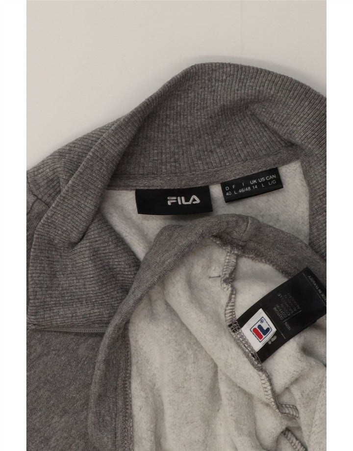 Jaqueta feminina Fila Tracksuit Top UK 14 grande algodão manchado cinza