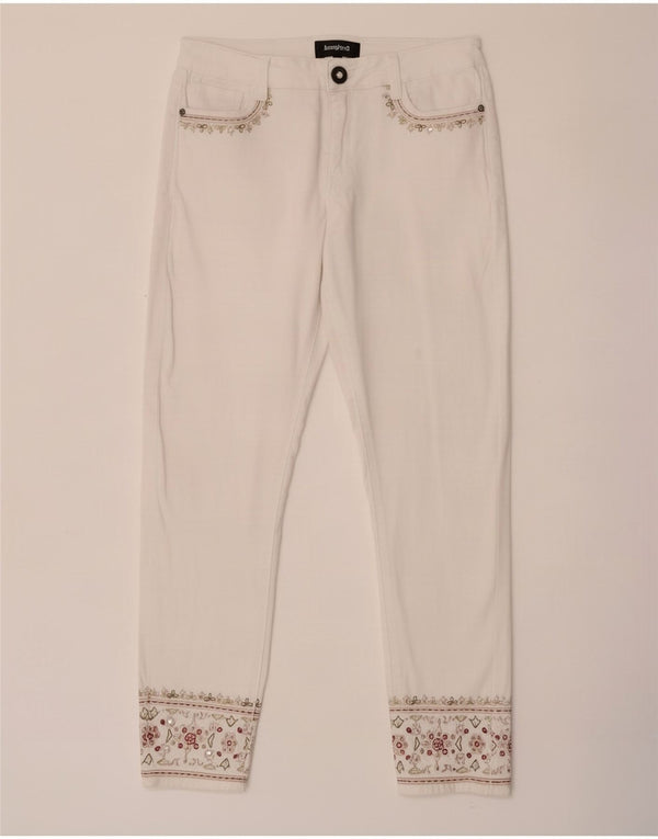 Desigual Jeans Slim Feminino W30 L26 Algodão Floral Branco