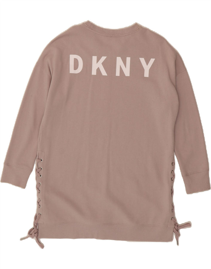 DKNY Womens Graphic Longline Sweatshirt Jumper UK 18 XL Grey Cotton Vintage Dkny and Second-Hand Dkny from Messina Hembry 