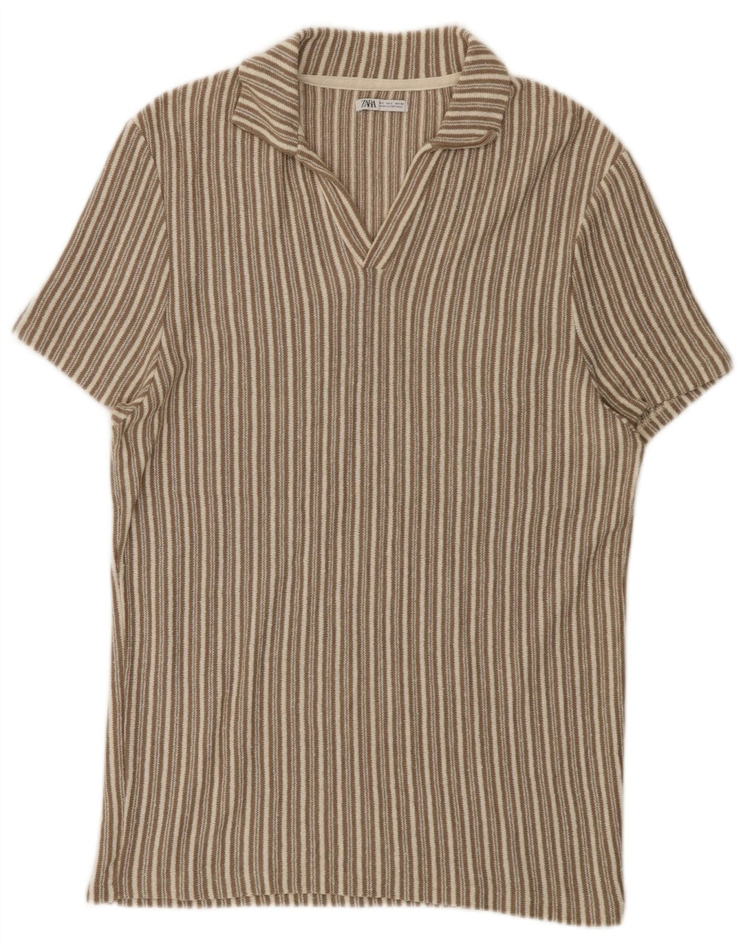 Camisa polo masculina Zara grande listrada bege