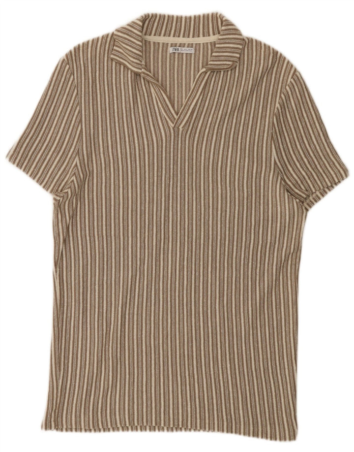 Camisa polo masculina Zara grande listrada bege