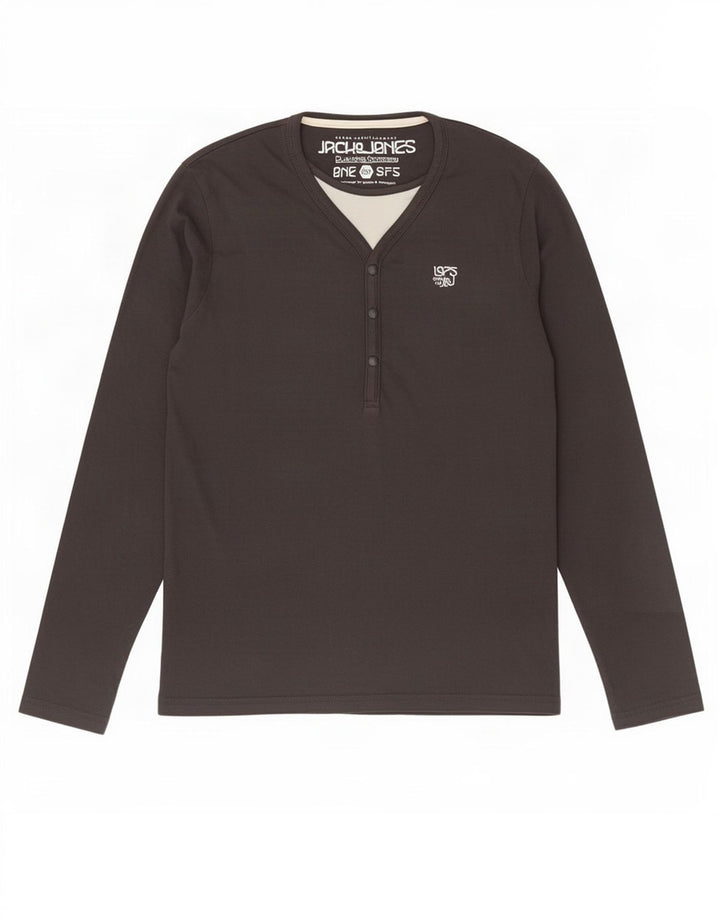 Jack & Jones Mens Top Manga Longa Cinza Médio