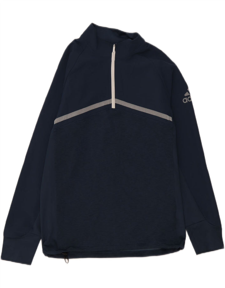 ADIDAS Mens Zip Neck Pullover Treino Top Médio Azul Marinho Salpicado