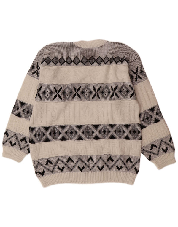 Suéter masculino VINTAGE com gola redonda grande branco Fair Isle