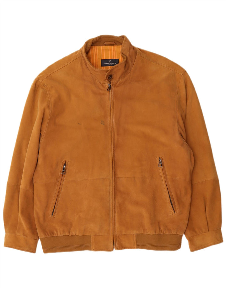 Daniel Hechter Jaqueta bomber masculina de camurça Reino Unido 40 grande couro marrom
