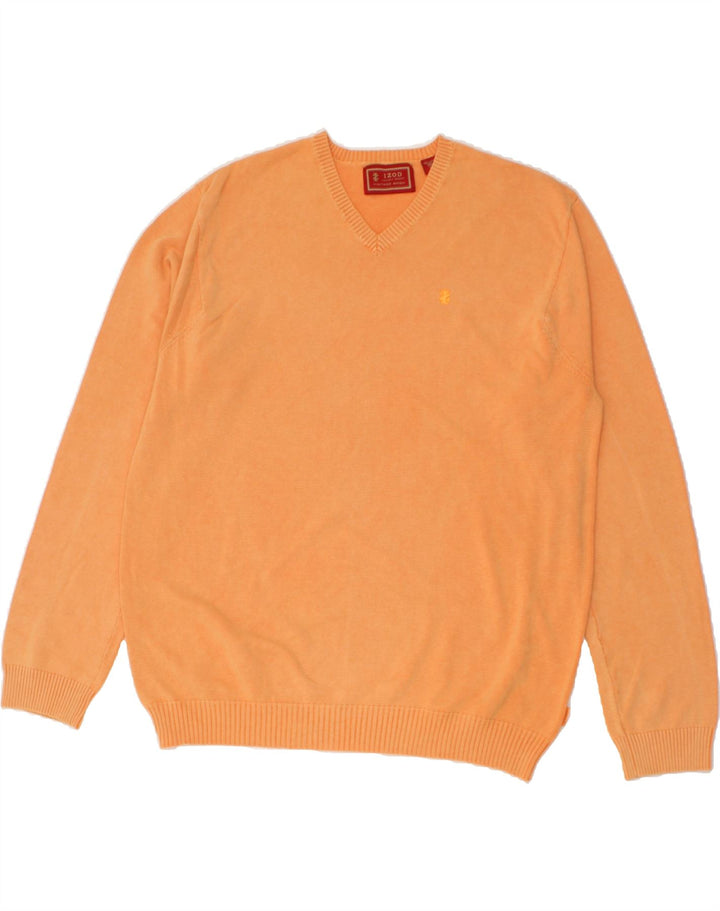 IZOD Mens V-Neck Jumper Sweater 2XL Orange Cotton Vintage Izod and Second-Hand Izod from Messina Hembry 
