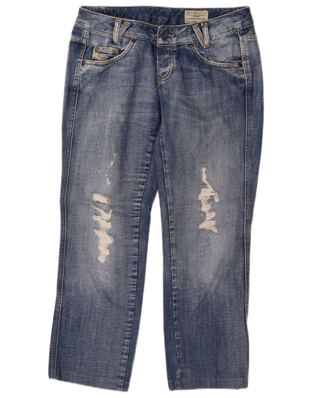 Jeans retos femininos Diesel Looppy Distressed W32 L26 algodão azul