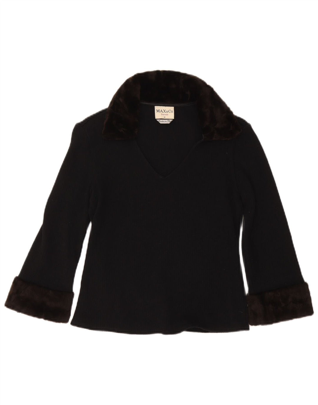 Suéter feminino Max & Co. manga 3/4 com gola polo Reino Unido 12 médio azul marinho