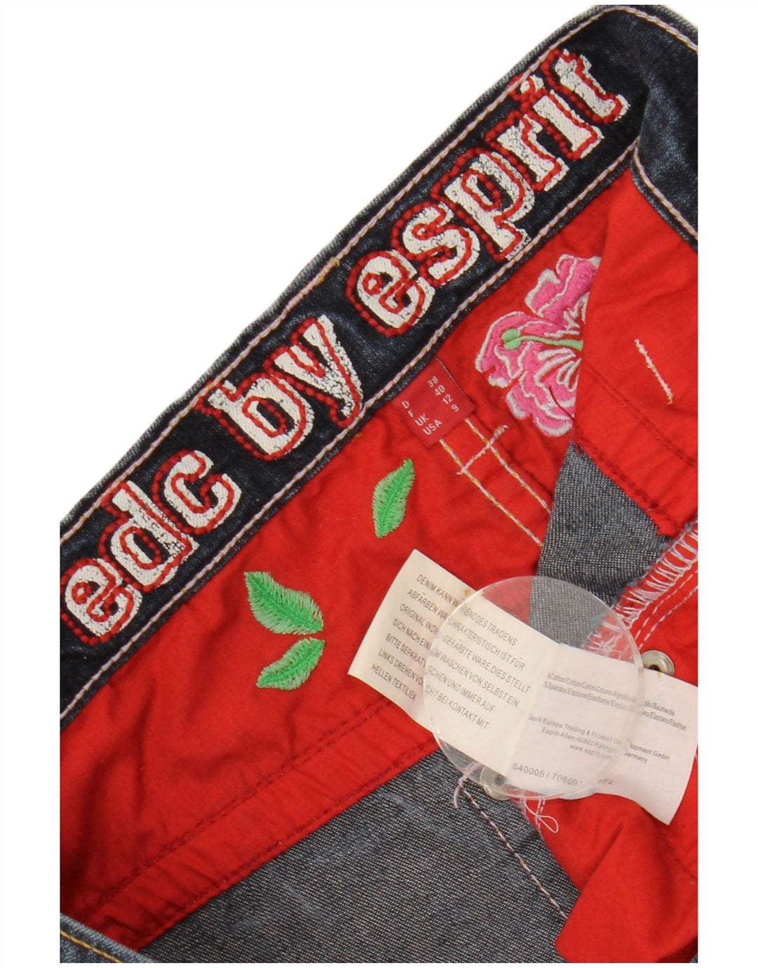 Calça jeans feminina ESPRIT Bootcut UK 12 médio W28 L27 algodão azul marinho