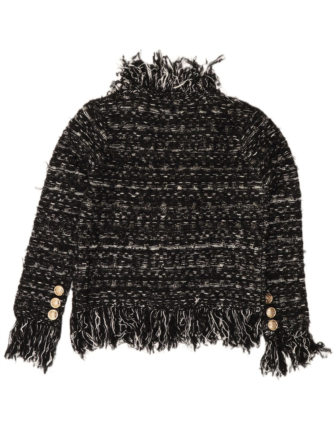 Suéter cardigã feminino VINTAGE Reino Unido 10 pequeno acrílico listrado preto