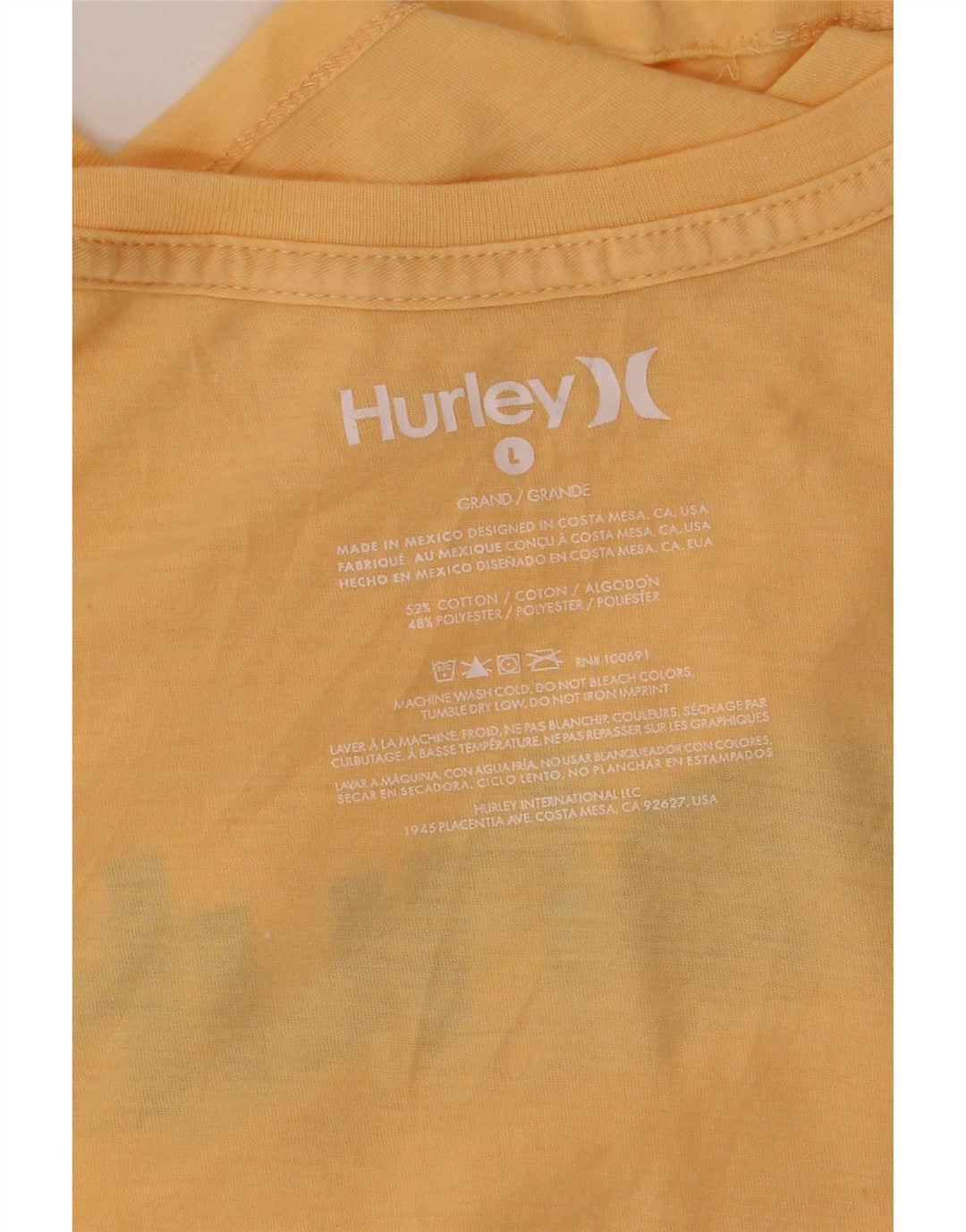 Camiseta masculina HURLEY gráfica grande algodão amarelo
