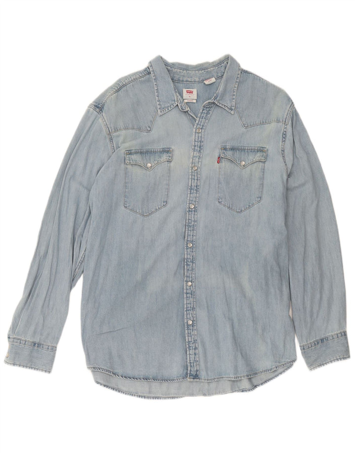Camisa jeans alta masculina Levi's XL azul algodão