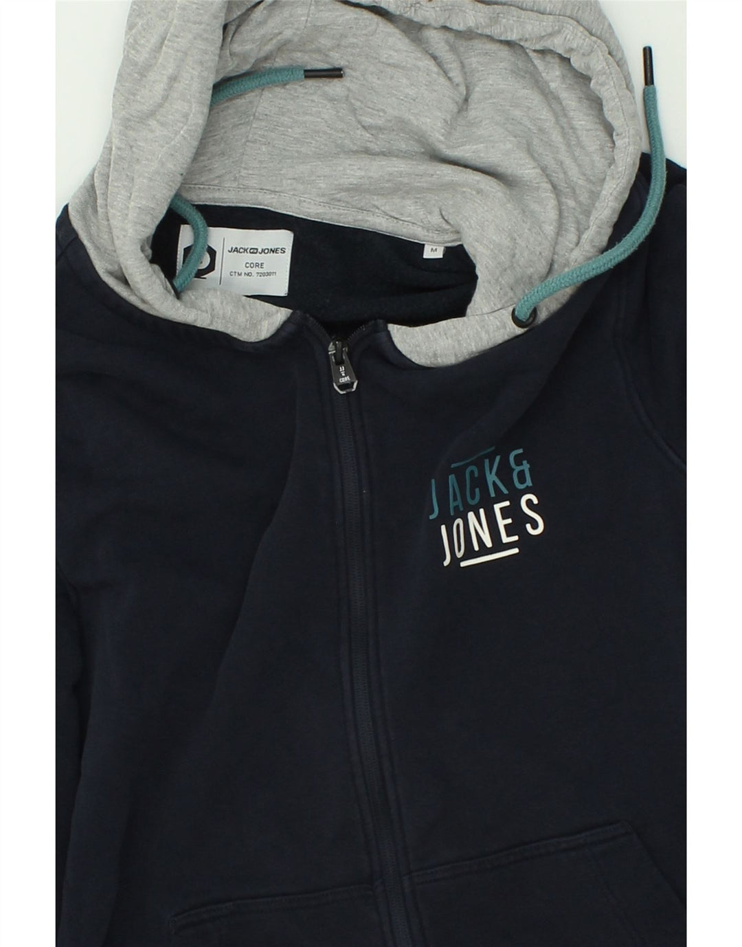 JACK & JONES Mens Zip Hoodie Sweater Medium Navy Blue Colourblock Cotton Vintage Jack & Jones and Second-Hand Jack & Jones from Messina Hembry 