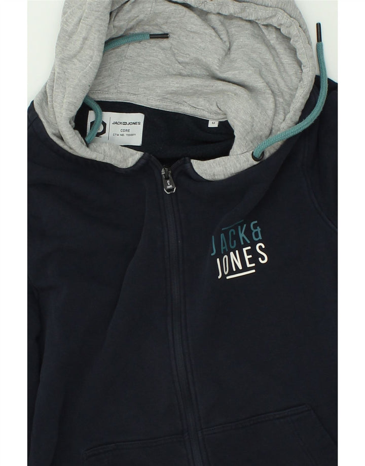 JACK & JONES Mens Zip Hoodie Sweater Medium Navy Blue Colourblock Cotton Vintage Jack & Jones and Second-Hand Jack & Jones from Messina Hembry 