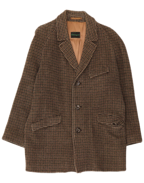 Sobretudo masculino vintage Reino Unido 36 pequeno houndstooth marrom