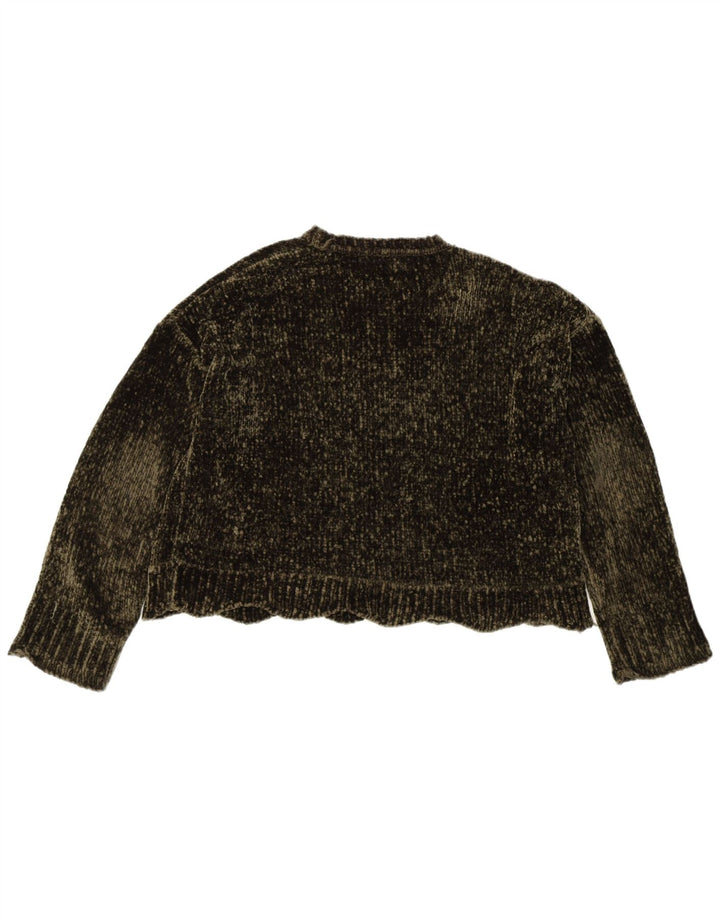 Zara Suéter feminino oversized com gola canoa Reino Unido 10 pequeno poliéster cáqui