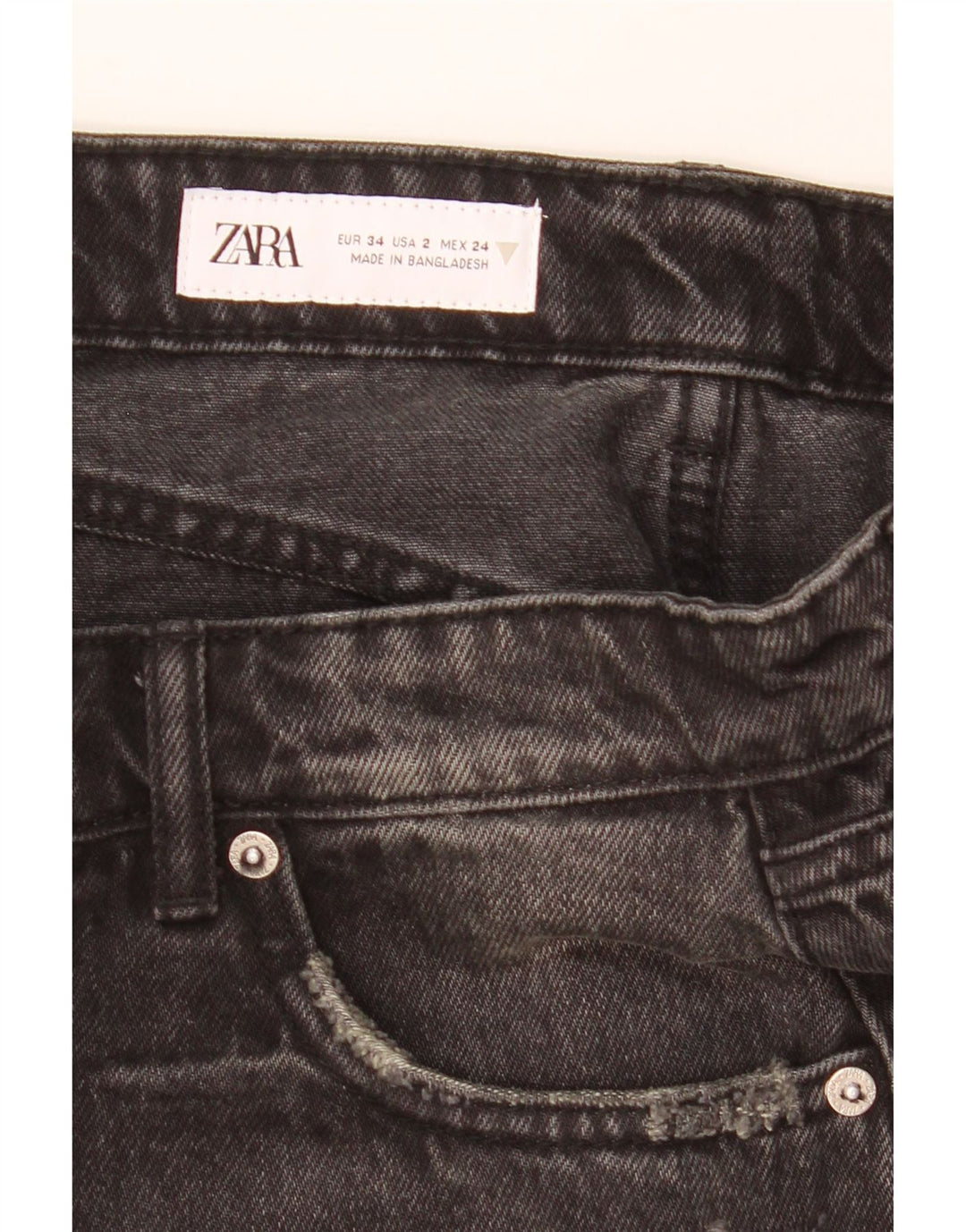 ZARA Shorts jeans feminino desgastado EU 34 2XS W24 preto