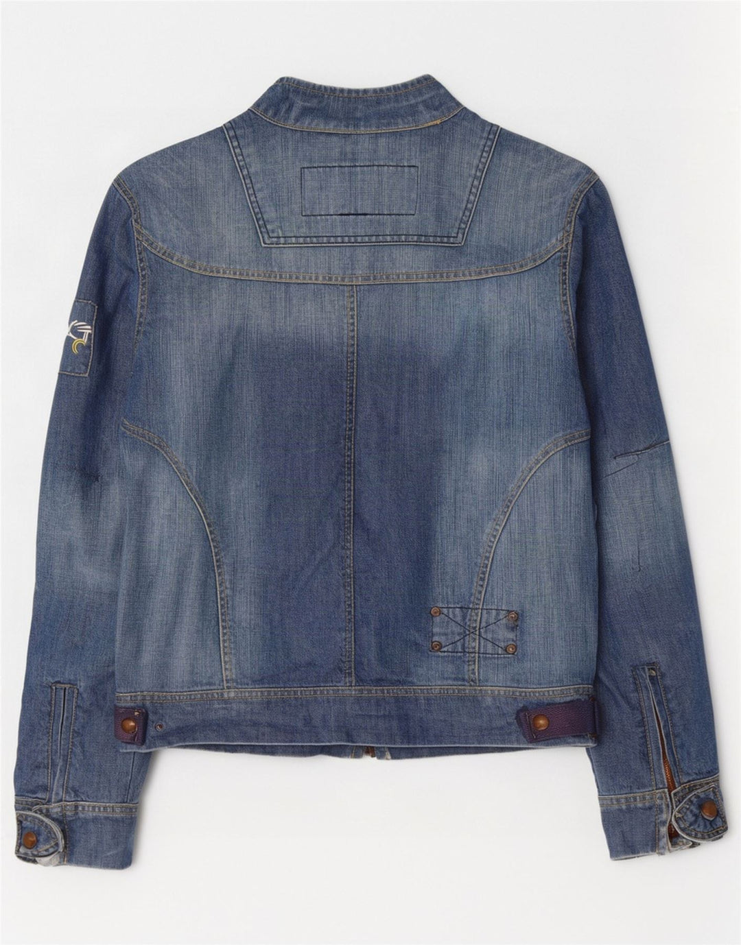 Jaqueta jeans masculina vintage gráfica Reino Unido 38 algodão azul médio