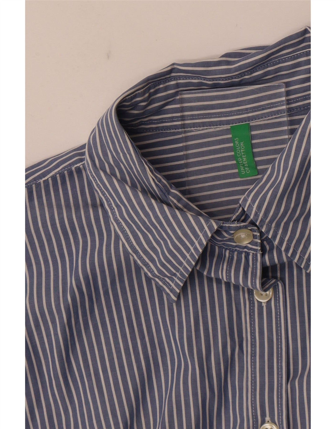 Camisa feminina Benetton UK 14 risca de giz azul médio