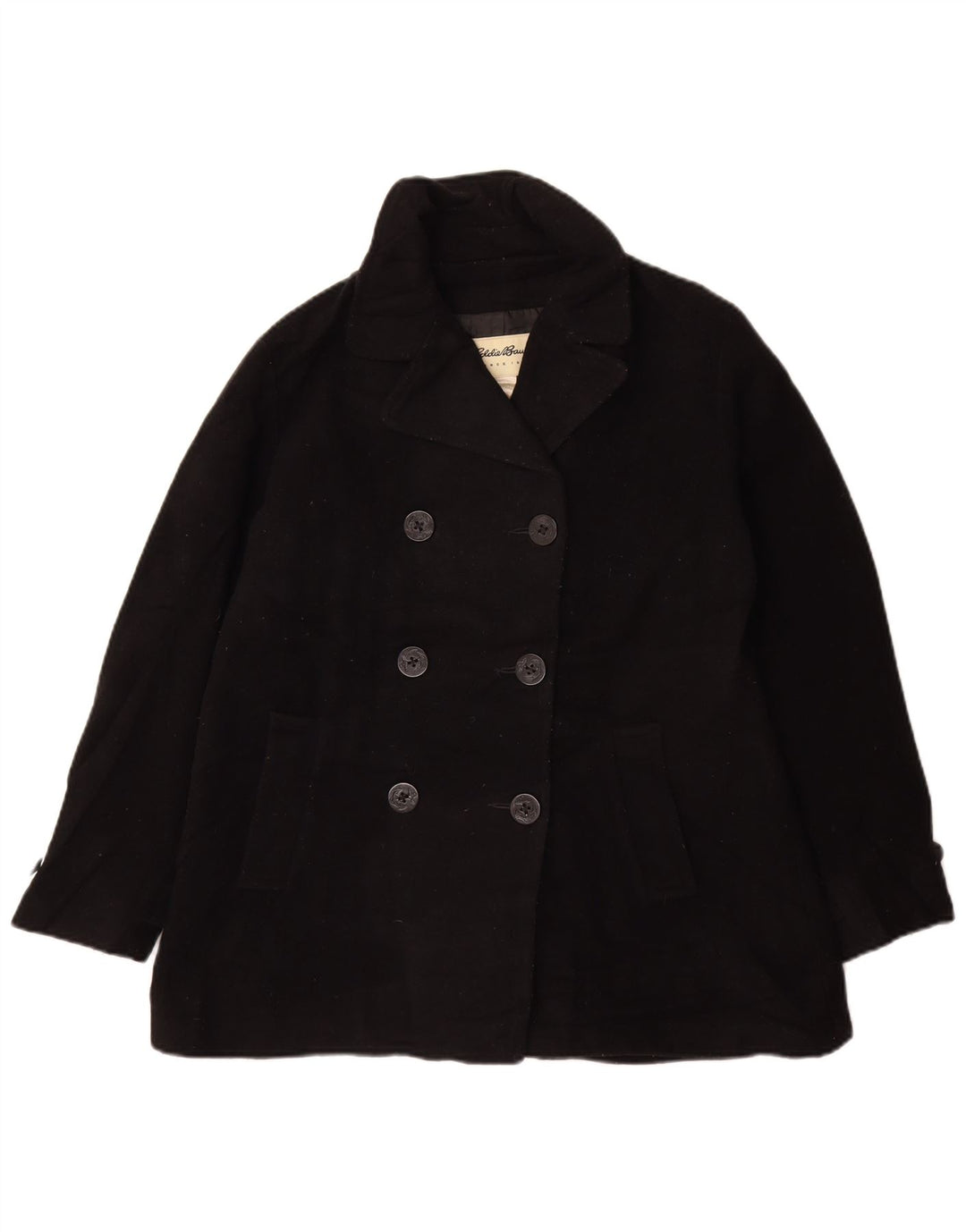 Casaco feminino Eddie Bauer Petite Pea Reino Unido 14 lã preta média