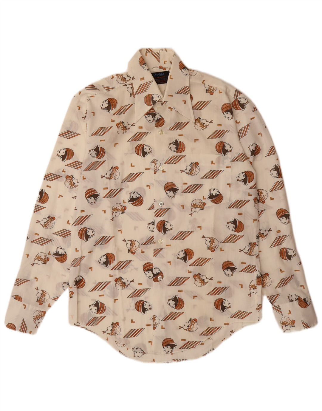 Camisa masculina VINTAGE com estampa abstrata tamanho 14 14 1/2 pequena off white