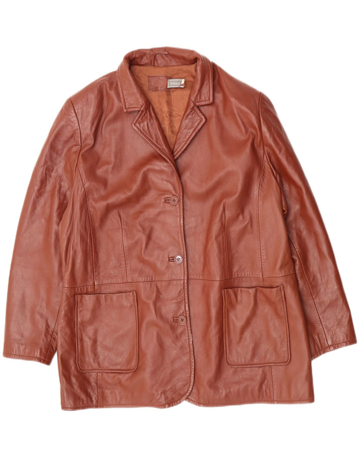 Jaqueta blazer feminina clássica de couro com 3 botões Reino Unido 26 5XL couro marrom