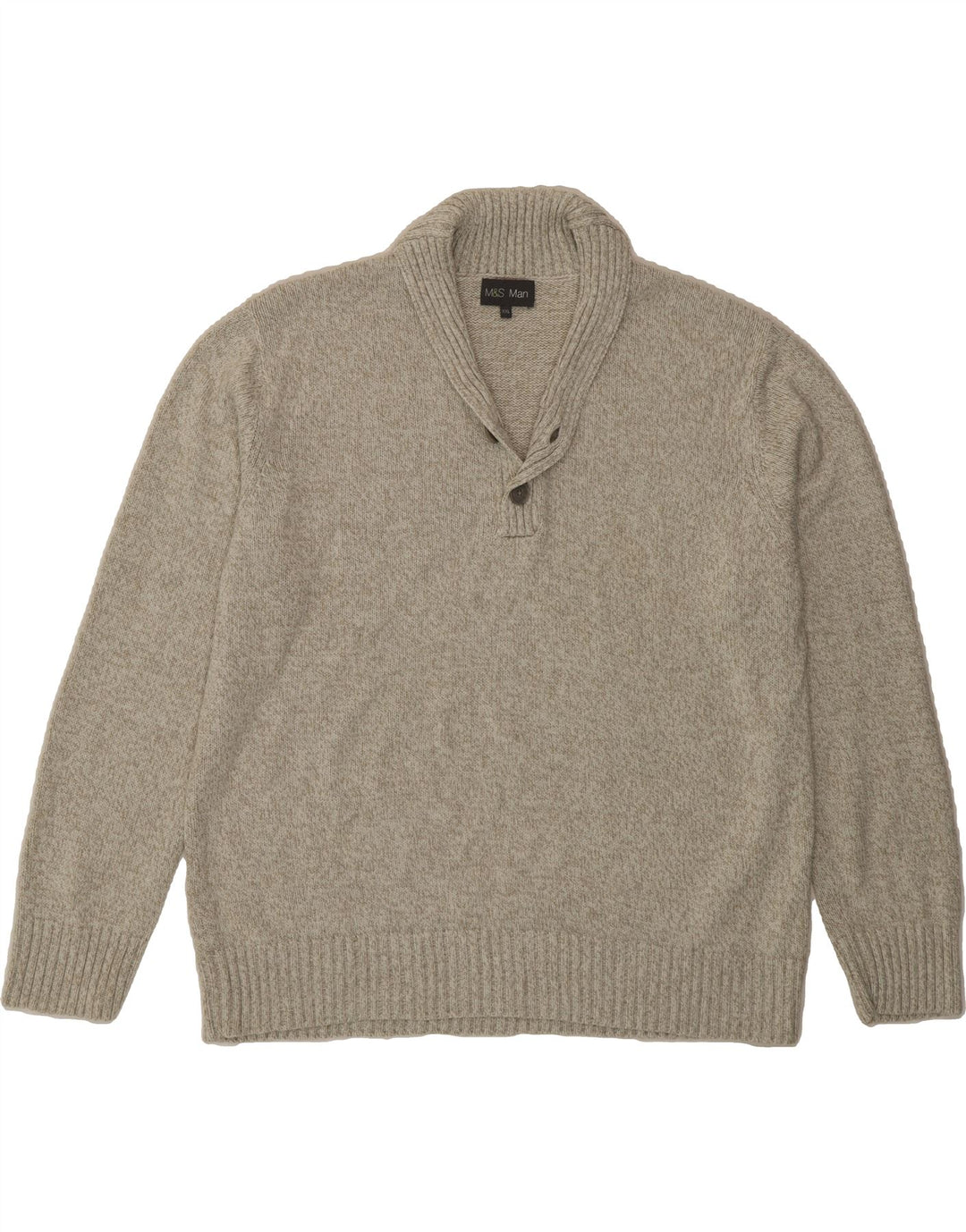 MARKS & SPENCER Mens Shawl Neck Jumper Sweater 2XL Green Flecked Acrylic Vintage Marks & Spencer and Second-Hand Marks & Spencer from Messina Hembry 