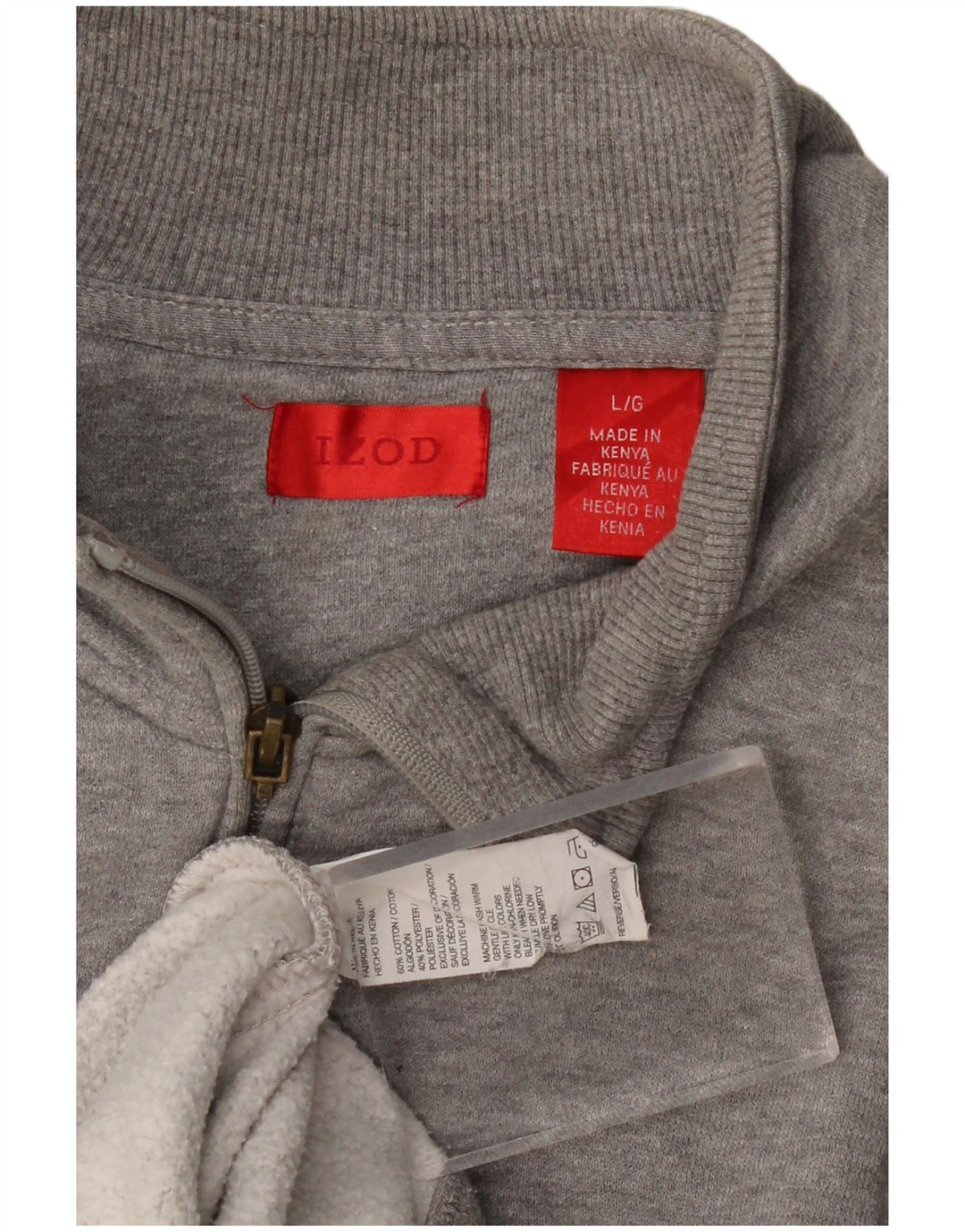 Suéter masculino Izod com zíper e gola grande de algodão manchado cinza