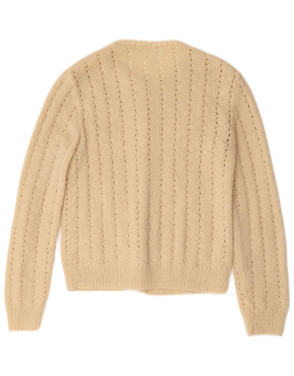 Suéter cardigã feminino vintage UK 10 pequeno bege