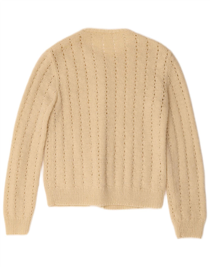 Suéter cardigã feminino vintage UK 10 pequeno bege