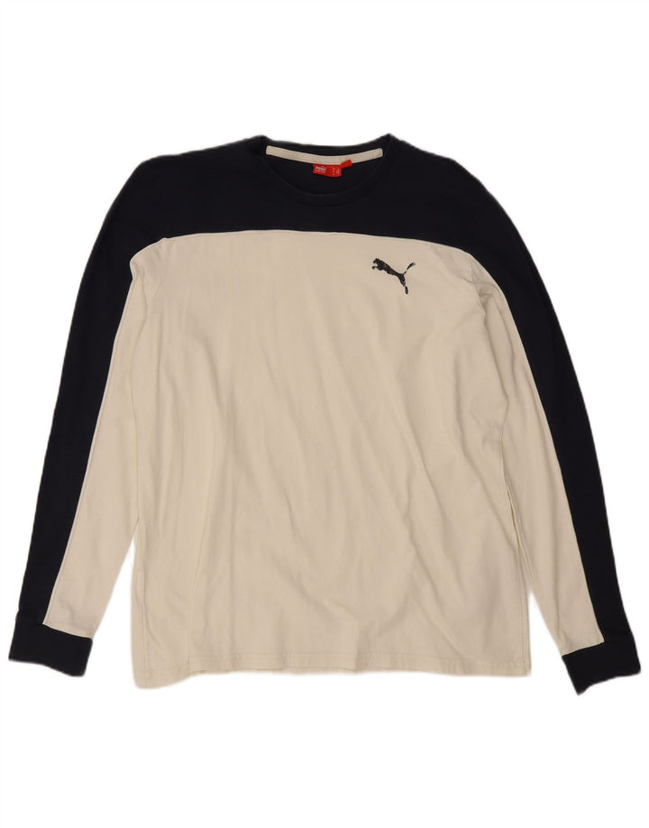 Puma Mens Top Manga Longa Grande Off White Algodão Colorblock