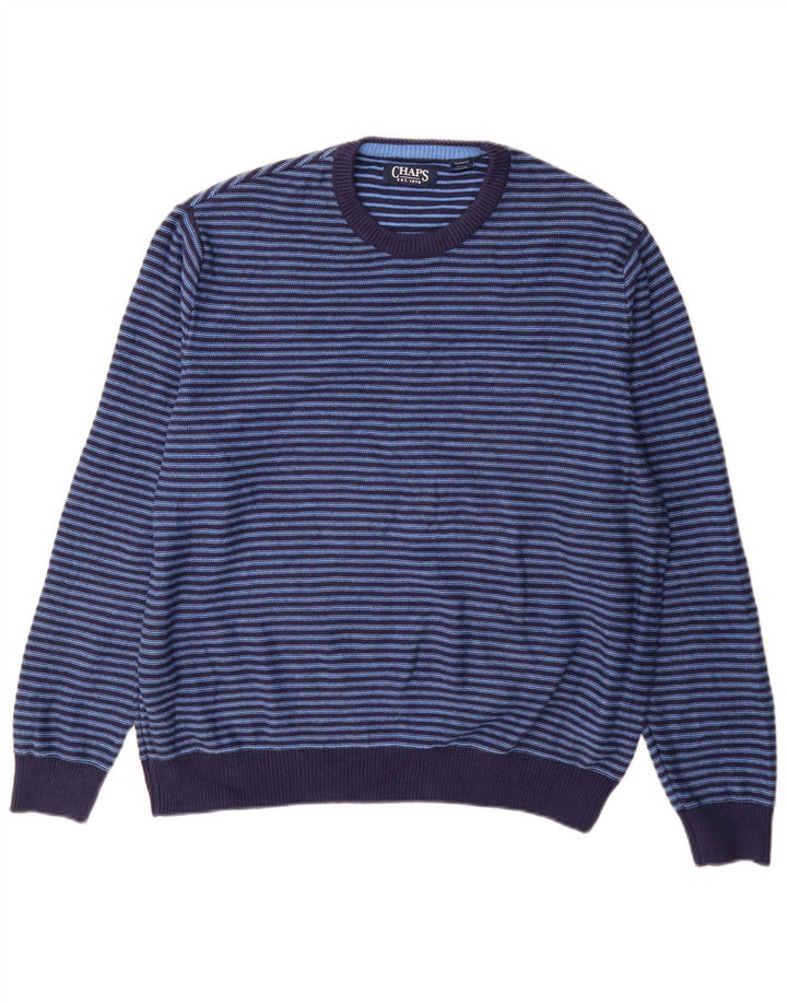 Suéter masculino Chaps com gola redonda e algodão listrado azul XL