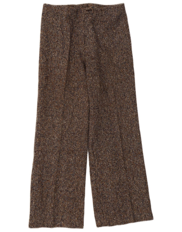Calça casual feminina vintage com perna larga W30 L30 marrom manchada