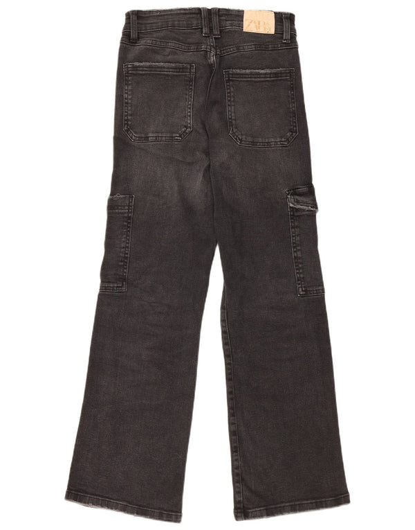 ZARA Girls Cargo Jeans de perna larga 13-14 anos W26 L27 Preto