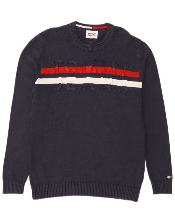 Suéter masculino Tommy Hilfiger com gola redonda, algodão azul marinho médio