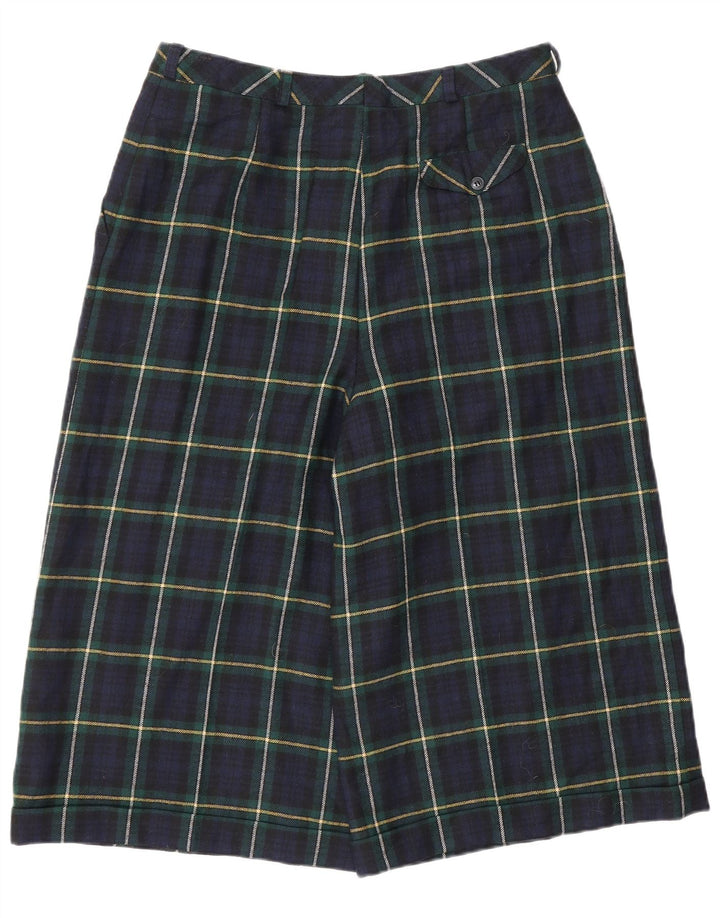 Bermuda feminina vintage de cintura alta UE 42 grande W30 azul marinho xadrez