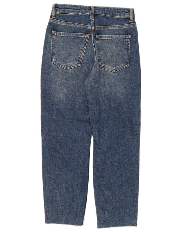 Calça jeans feminina Topshop pequena cintura alta cônica W25 L24 algodão azul